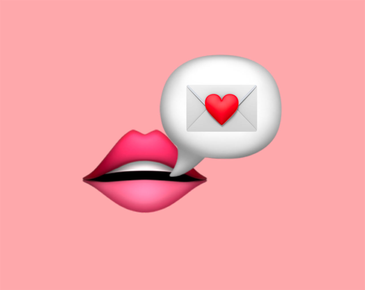 A mouth emoji with a speech bubble containing a love letter, illustrating how word of mouth works.